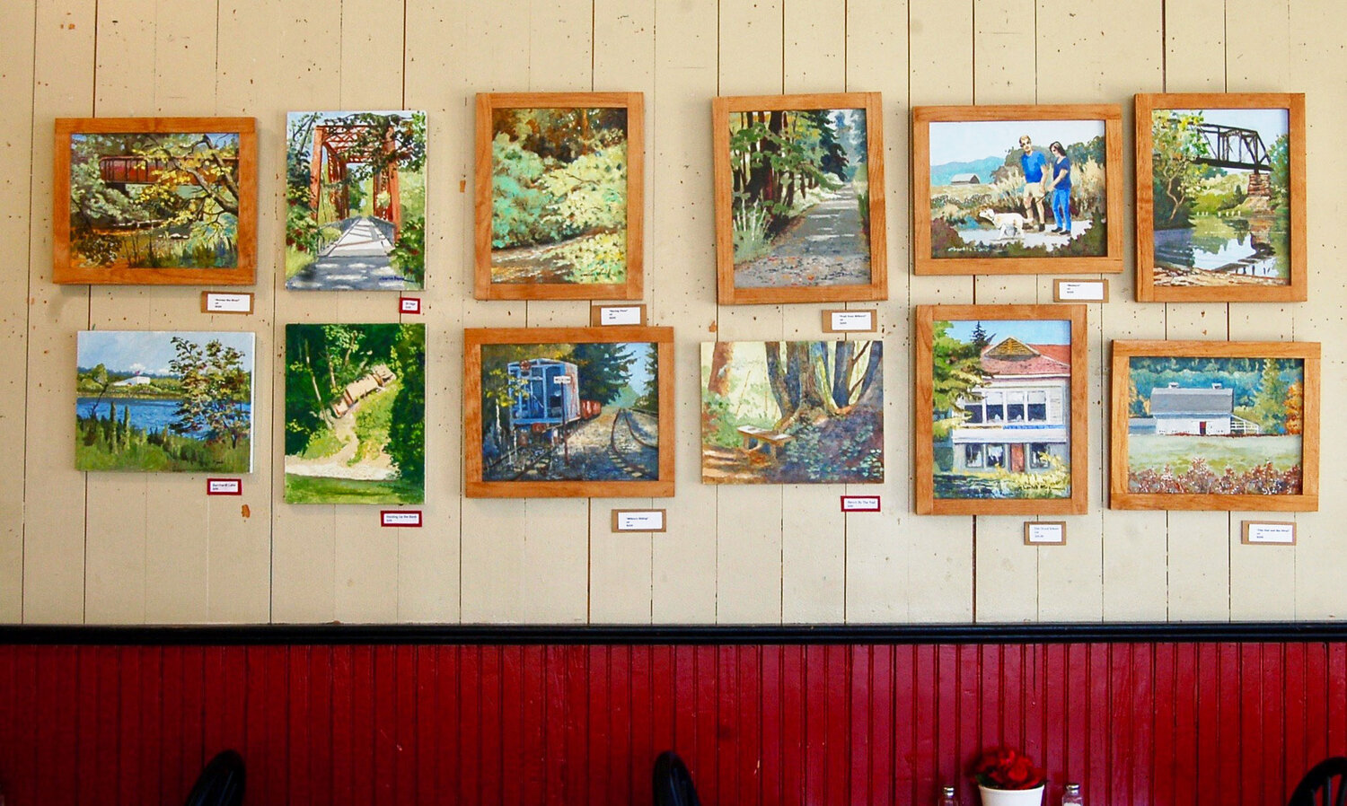Paintings of the Willapa Hills Trail by Charlie Funk are on display during the month of July at the Market Street Bakery in downtown Chehalis. (Photo courtesy Charlie Funk)